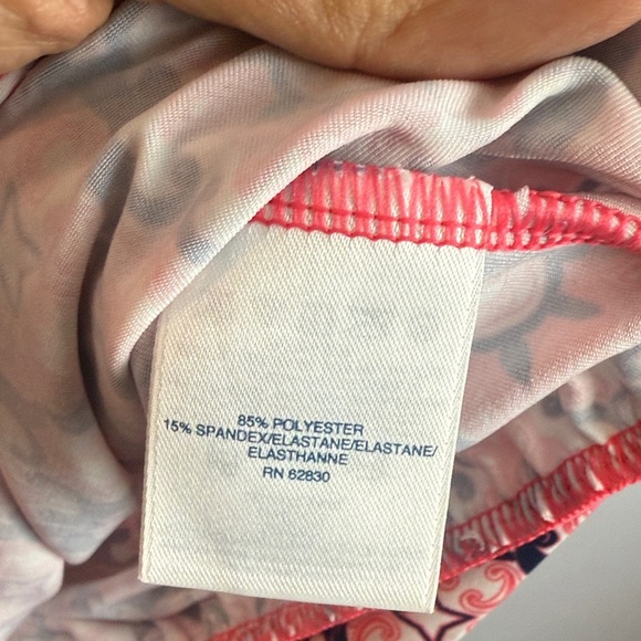 Lands' End Pink Black Floral Geometric Print Short Sleeve Rash Guard Swim Shirt - Picture 8 of 9